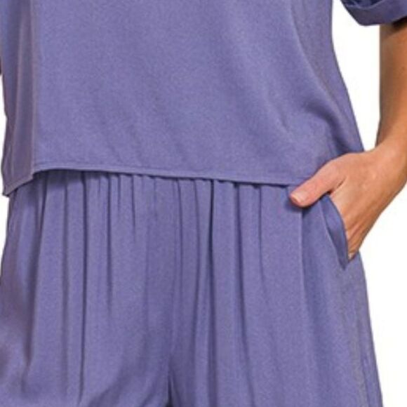 Zenana  T-Shirt and Wide Leg Pants Set Women's Pink Wide-Leg Pants - Picture 4 of 7